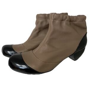 All Black Leather Slouchy Ankle Boot Tan Black Size 9 US 39.5 EUR Mod